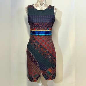 DESIGUAL Black and burgundy print sleeveless sheath dress size‎ M.